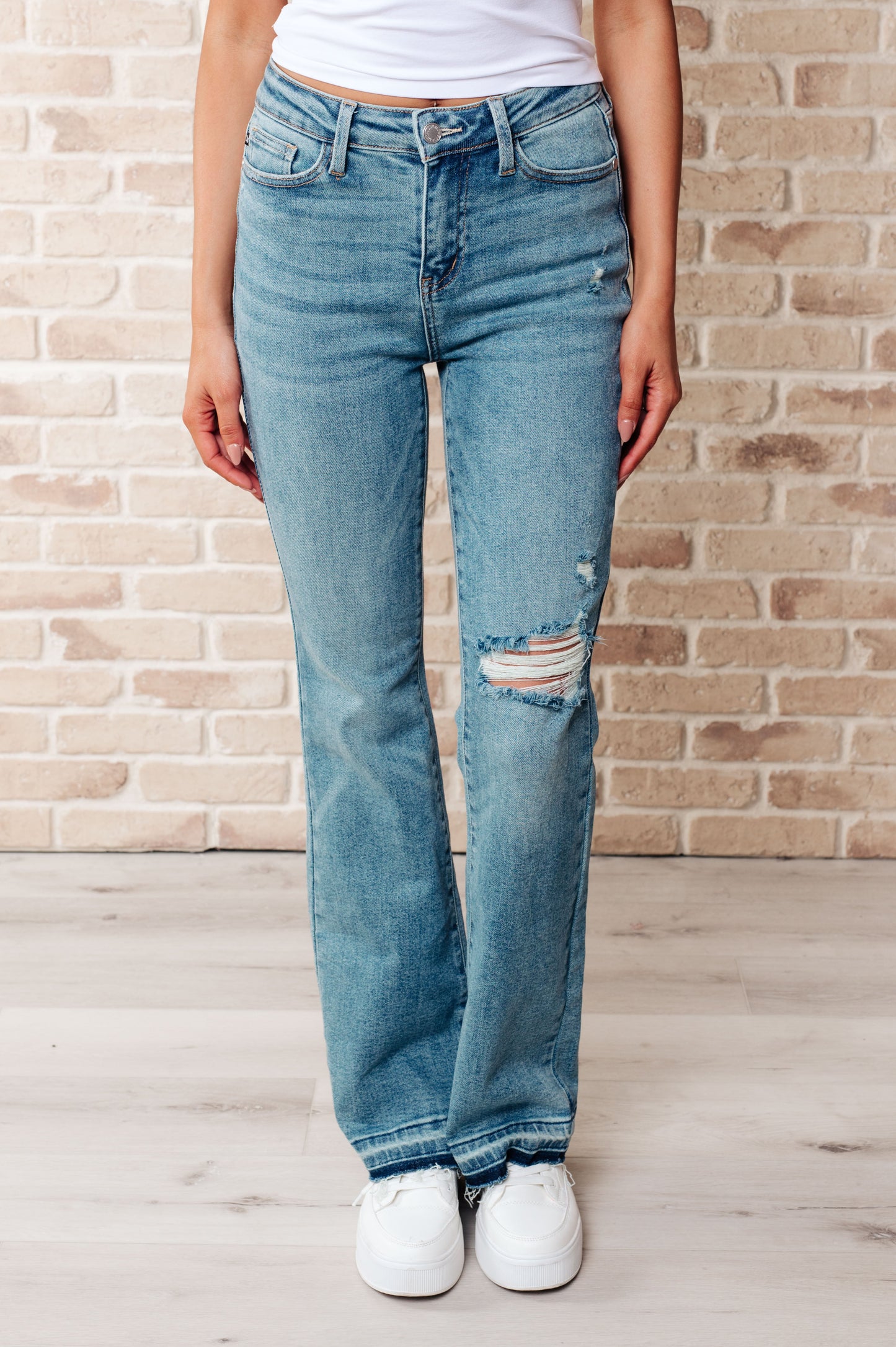 Judy Blue Mid Rise Distressed Boot Cut Jeans
