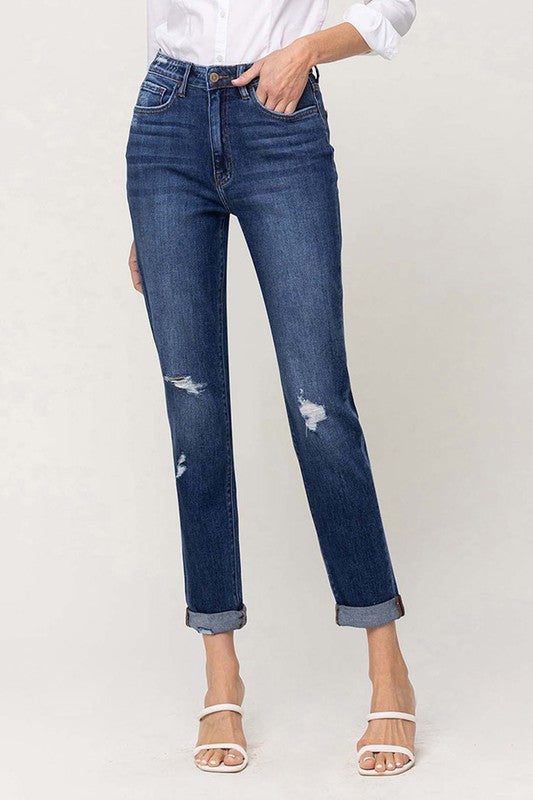 Cuffed Stretch Mom Jeans