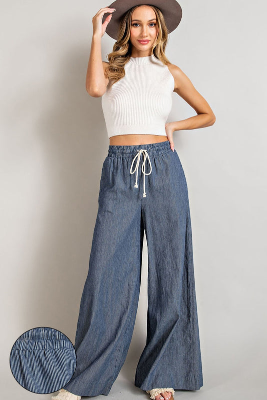 Pinstripe Wide-Leg Pants