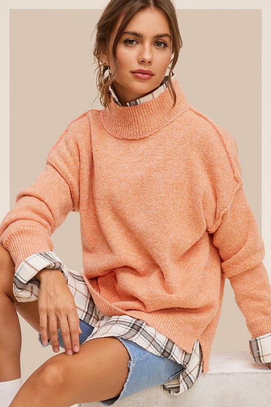 Mock Neck Wool Blend Sweater