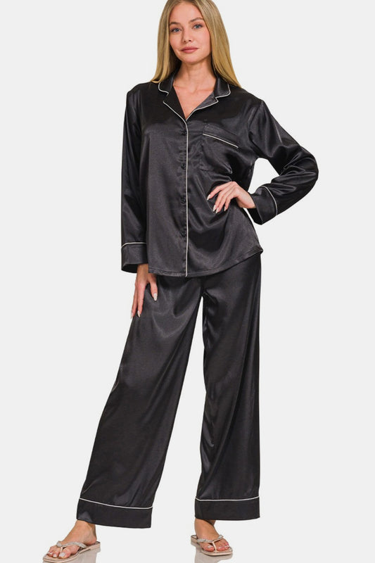 Zenana 2-piece black pajama set