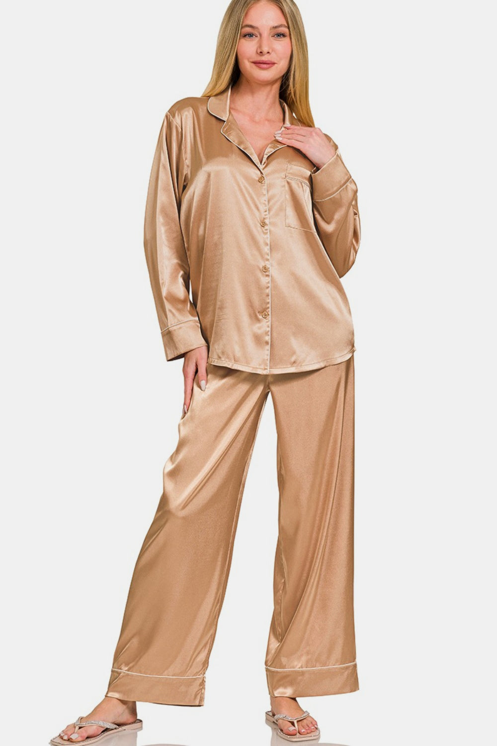 Zenana 2-piece satin pants pajamas